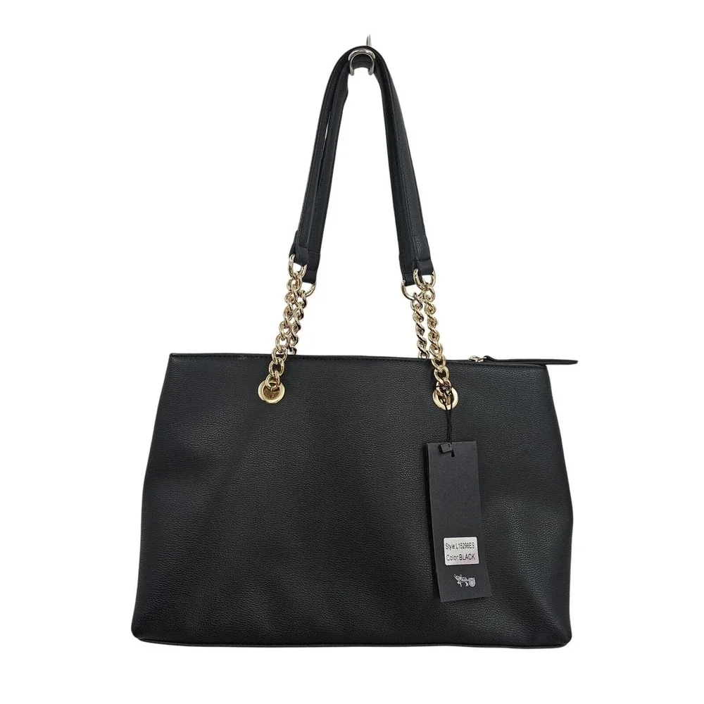 Mathew + Julian Tote Bag Womens‎ Black Faux Leather Chain Shoulder L15298ES